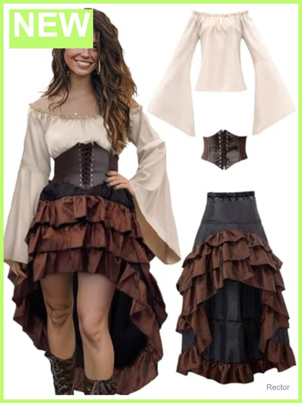 Women's Pirate Wench Costume Corset Skirt Blouse Renaissance Halloween